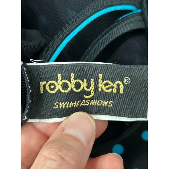 Robby Len Womens Polka Dot Swim Dress Black Teal Size 12 Beach Vacation - Picture 6 of 13